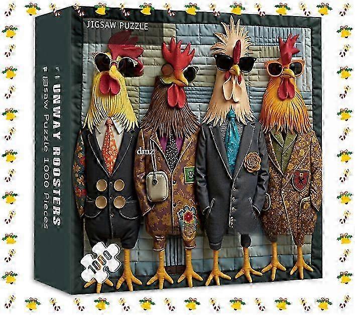 Puzzle Runway Roosters 1000 elementów, Puzzle z kurczakami dla dorosłych 1000 elementów, Zabawne puzzle z kurczakiem, Prezenty świąteczne dla dzieci i dorosłych