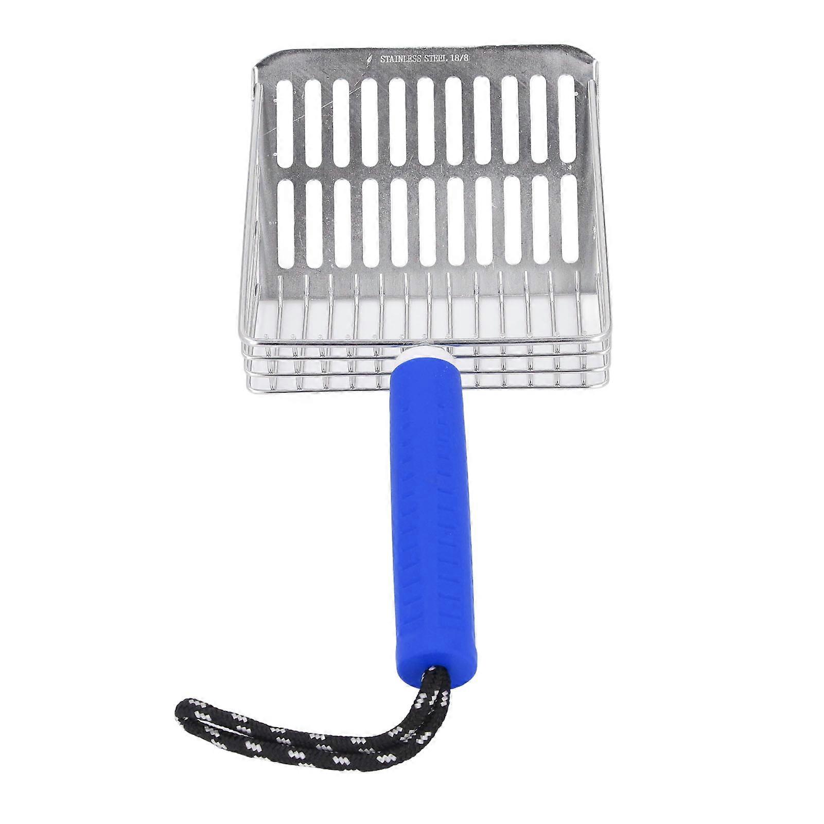 مغرفة فضلات القطط مقبض قابل للإزالة 304 الفولاذ المقاوم للصدأ الترشيح السريع مجرفة فضلات القطط مربع القمامة Scooper لتنظيف صندوق فضلات القطط الأزرق 