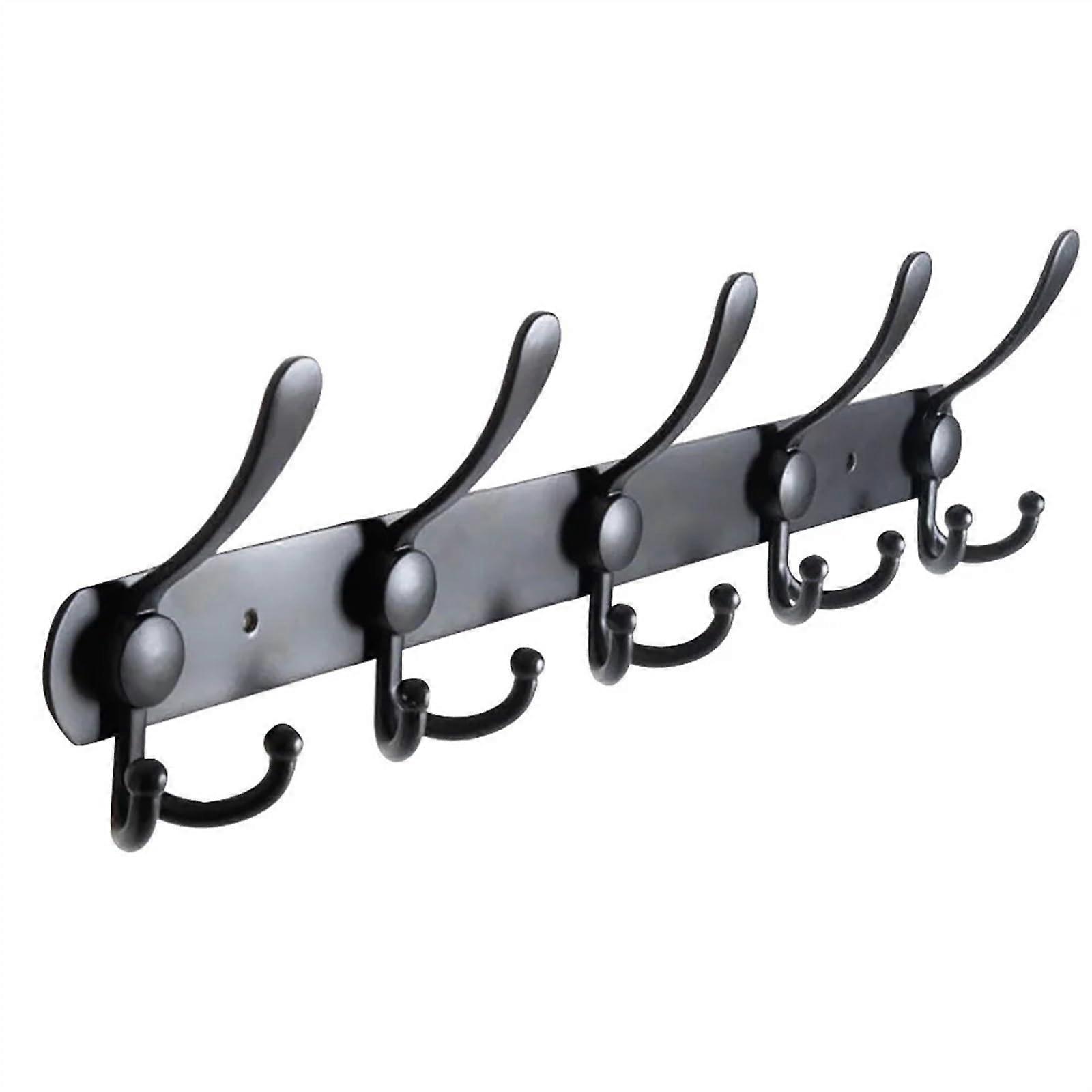 Wall Mounted Coat Rack with 5 Heavy Duty Tri Hooks for Jackets Hats in Entryway Mudroom Matte Black