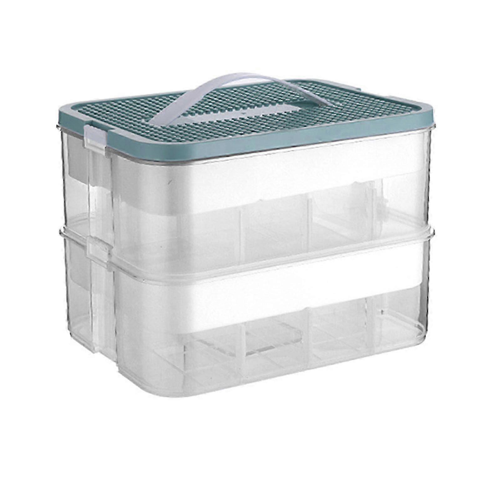 Stackable Toy Storage Bin Plastic Block Building with Lid Multiple Compartments Large Capacity Organizer Box for Kids 2 Tiers Green