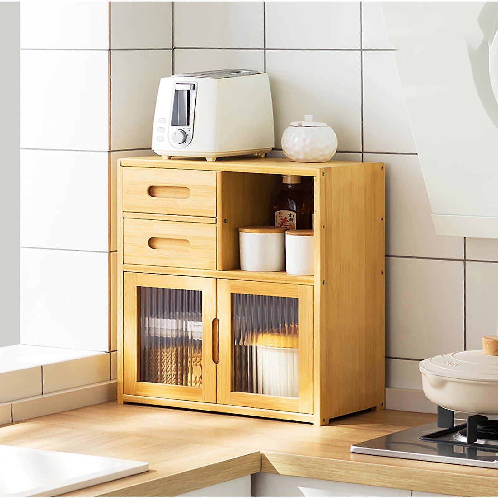 Multi Layer Kitchen Storage Cabinet with Sideboard and Spice Rack, 42x23x48cm, Countertop Organizer, Primary Color