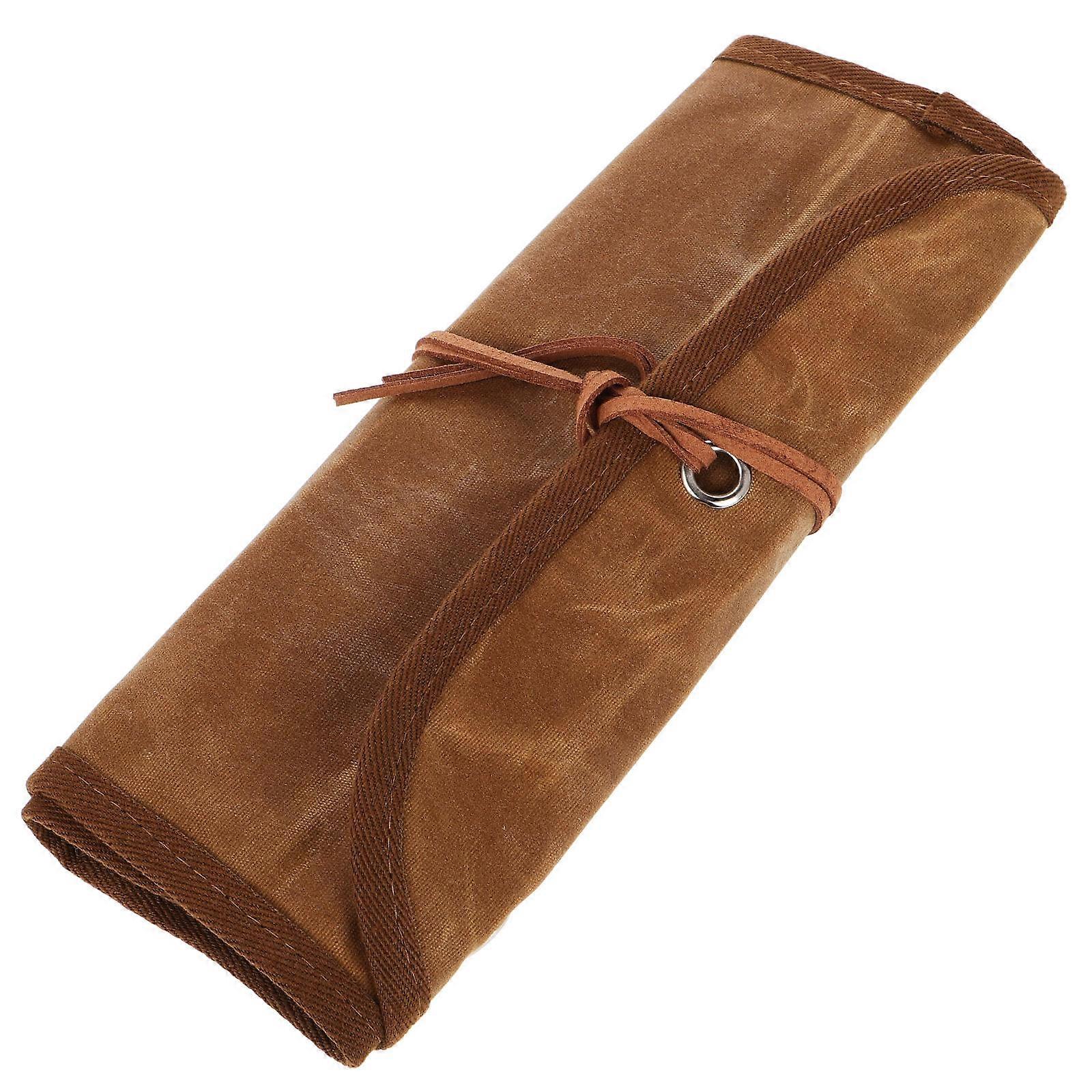 Brown Canvas Tool Roll Bag for Storage Outdoor Tableware Storage Bag