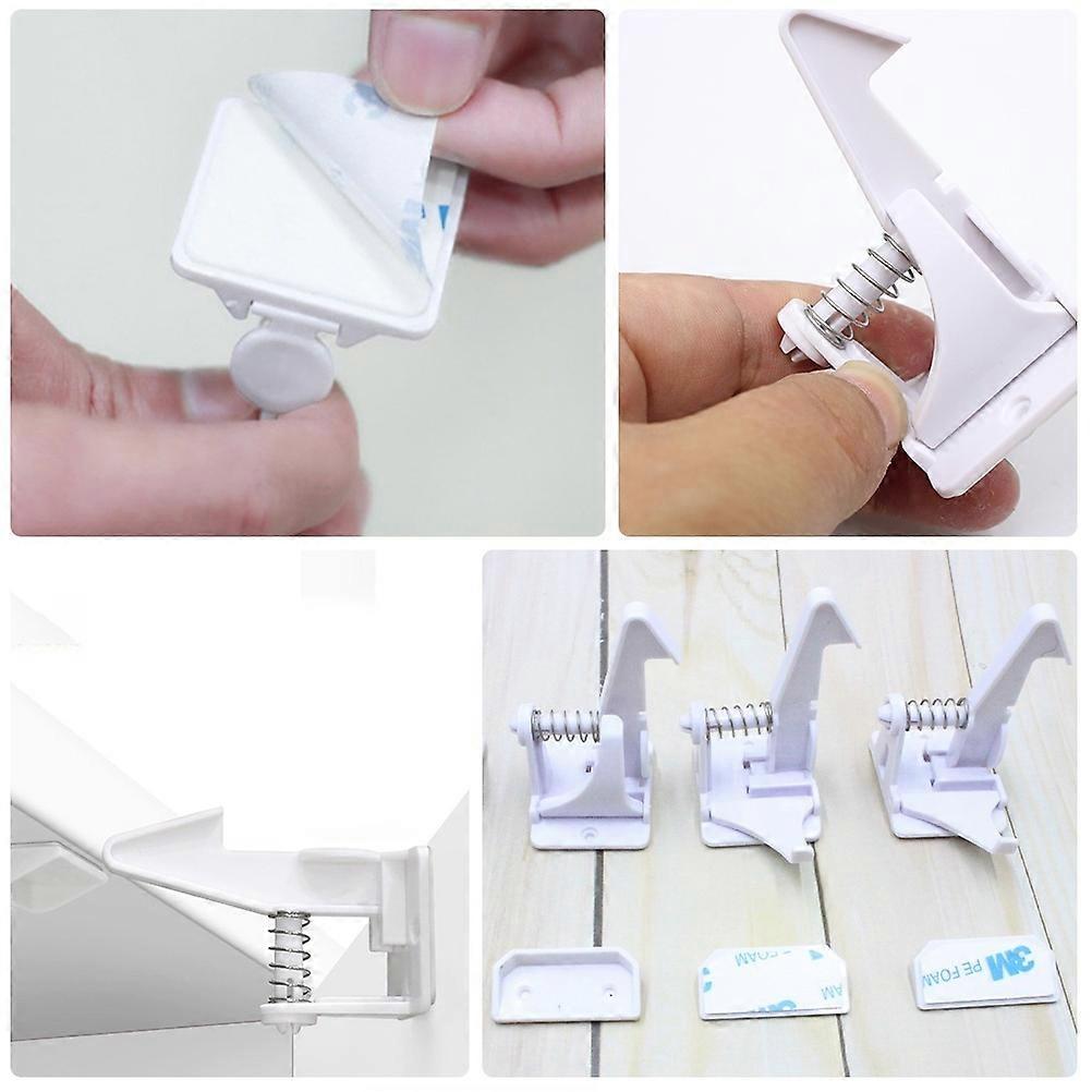Baby Cabinet Locks Protective Lock for Children 14Pcs White Spring Lock
