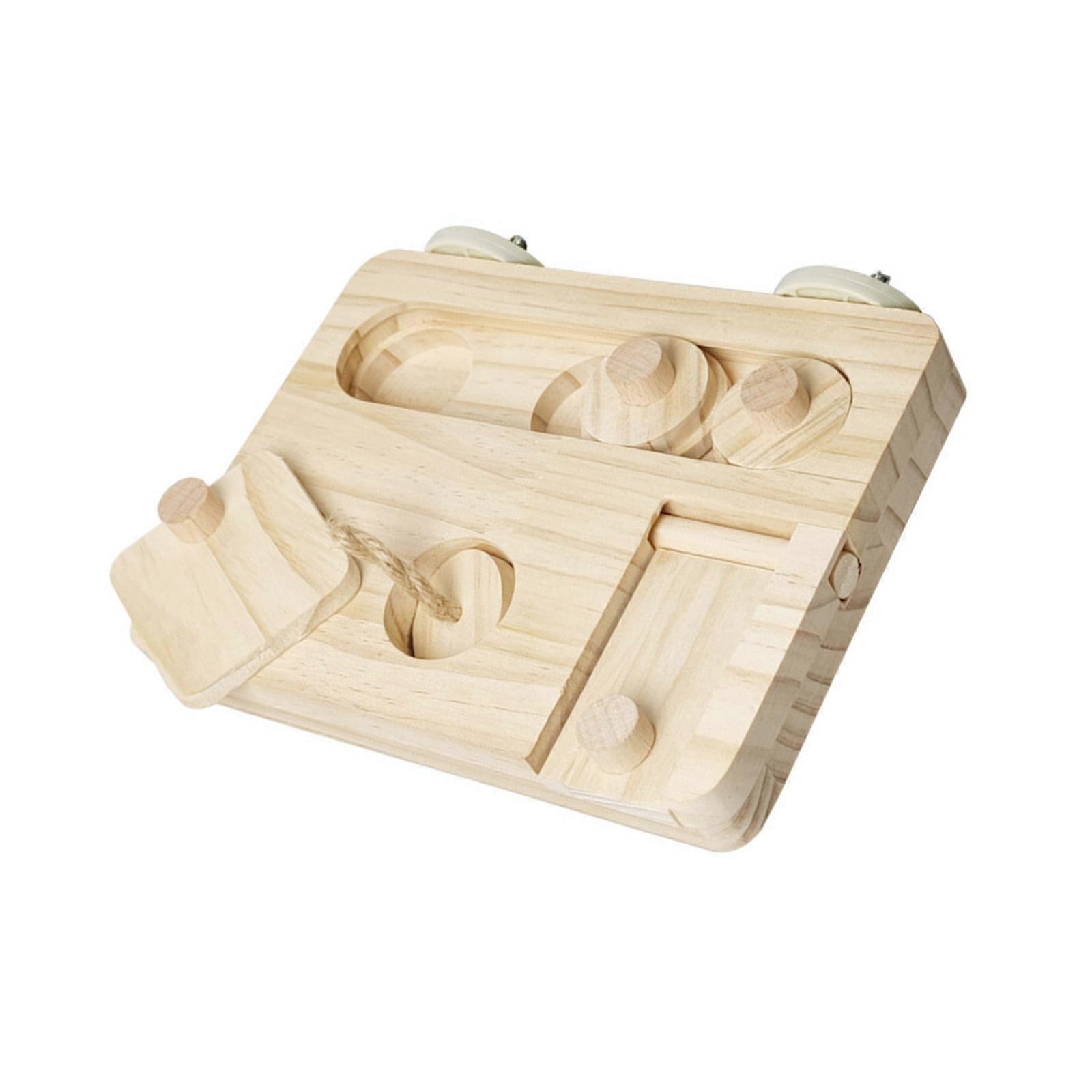 Multifunctional Parrots Play Stand With Sliding Puzzle Block Wooden Structure Bird Foraging Platform Food Challenge Toy Multicolor