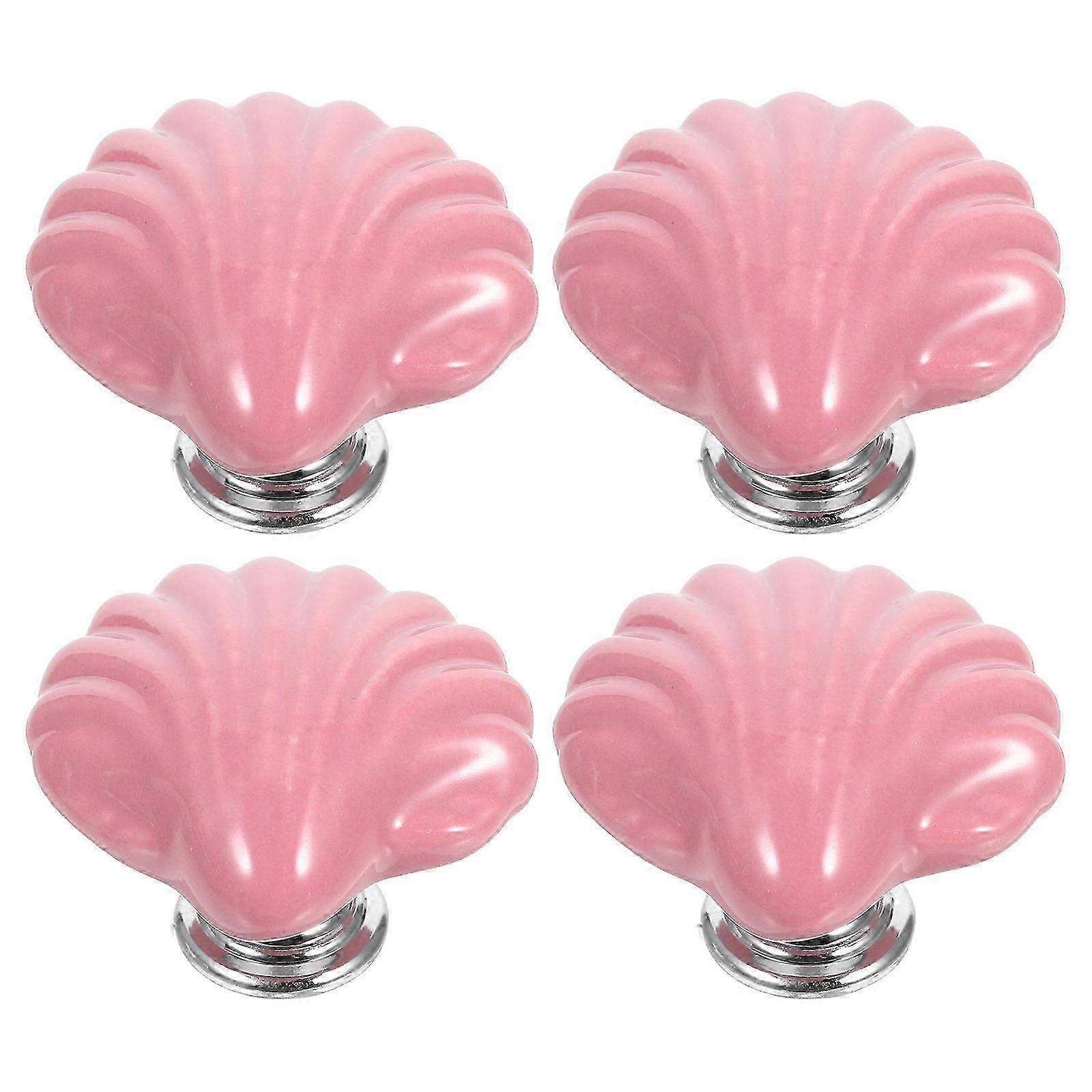 4pcs Decorative Shell Ceramic Drawer Pulls for Kitchen Cabinet Knobs, Smooth Finish Dresser Handles for Rooms