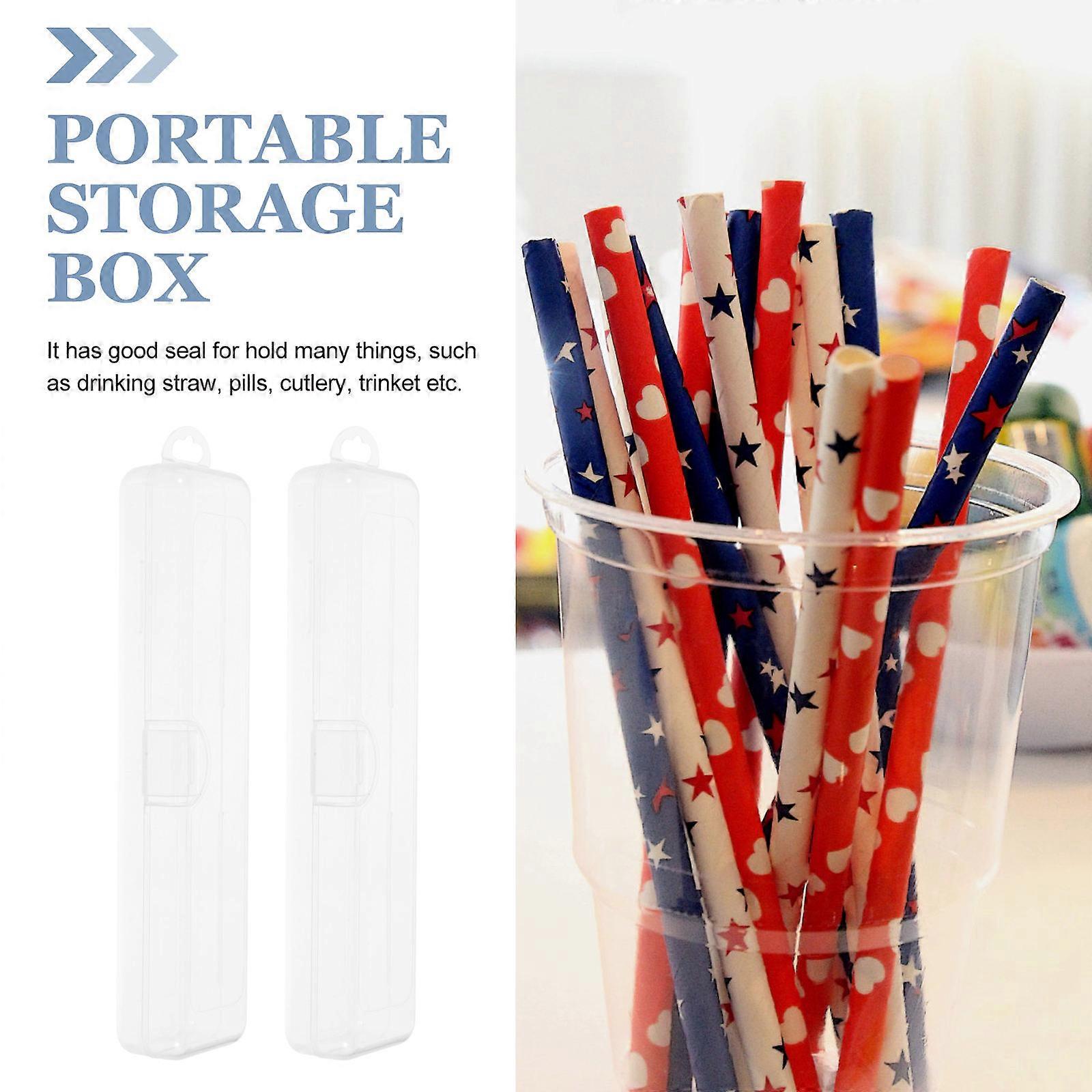 4pcs Transparent Drinking Straw Carrying Case Multi-functional Storage Box For Travel Plastic Coin Pills Storage Box