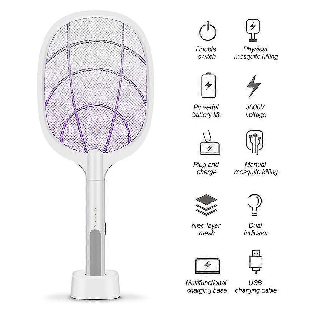 Electric Bug Zapper Racket, Mosquito Killer, Fruit Fly Swatter Zap, Two-In-One USB Rechargeable Electronic Swatter Pest Control, L   SH