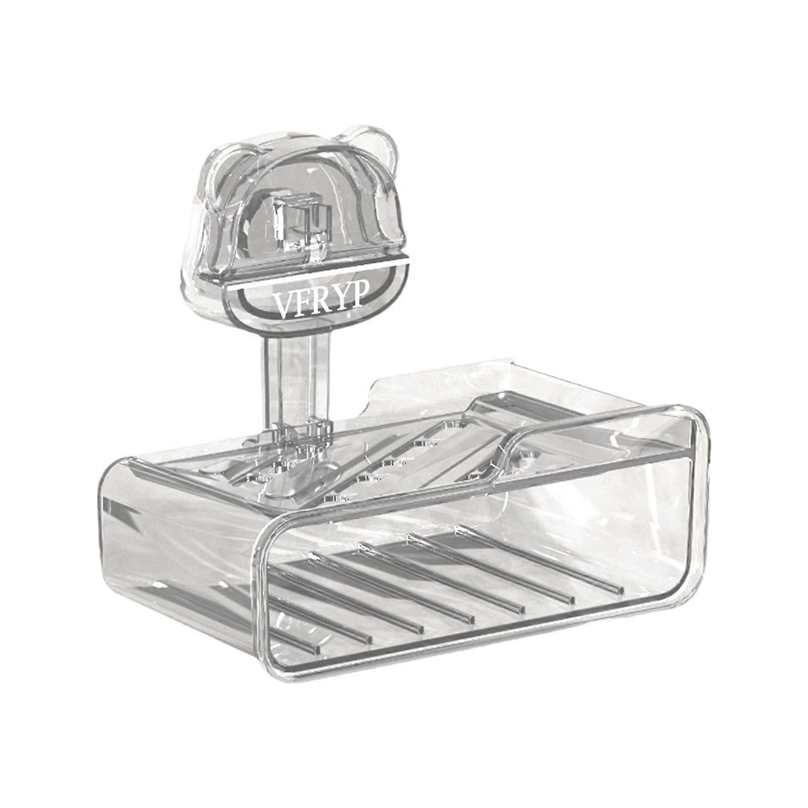 Yonrjhukm Bear Shape Suction Cup Soap Box with Sponge Light and Luxurious No Hole Soap Drainer Soap Box Bathroom Wall Mounted Soap Box Double Layer