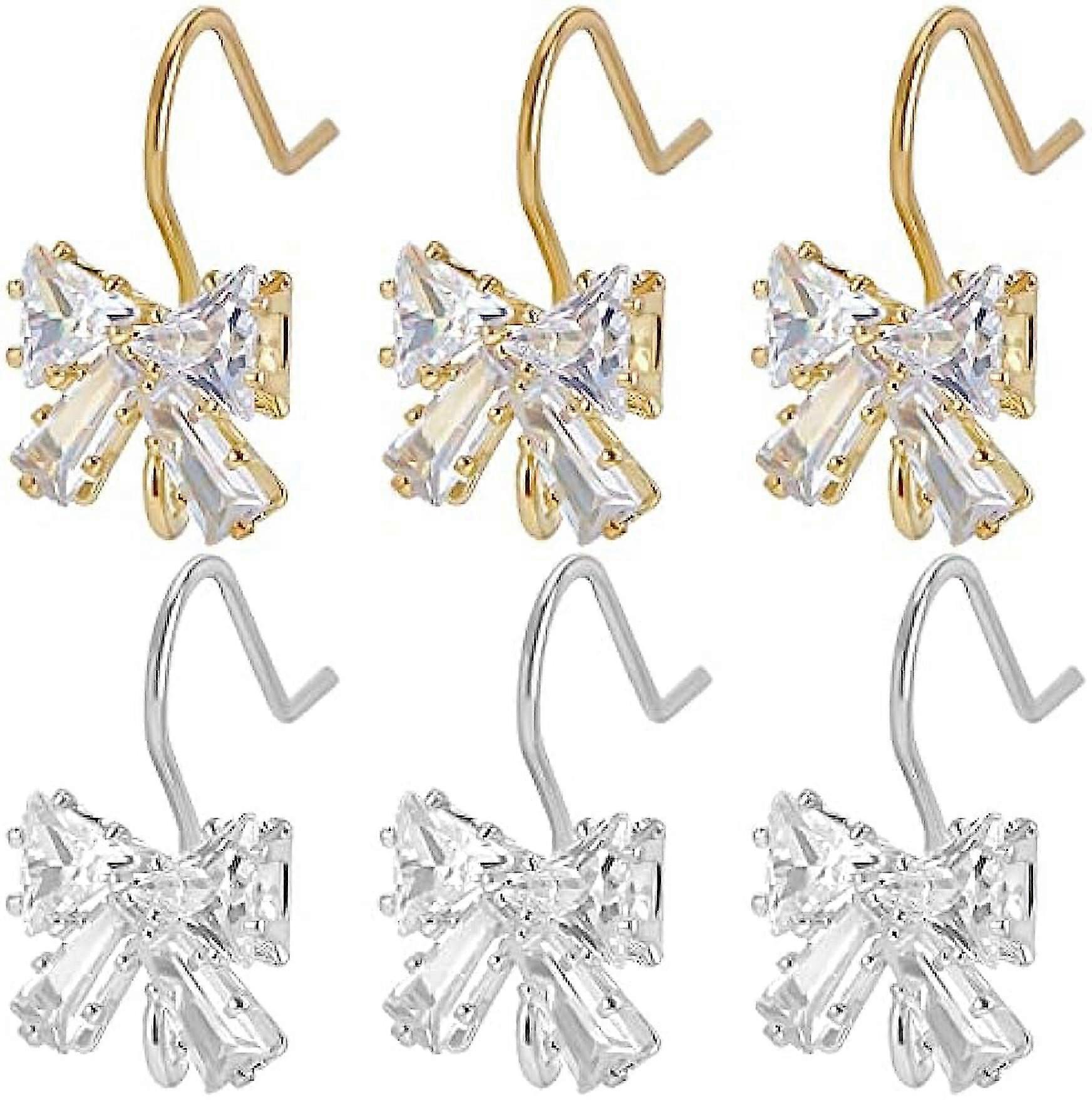 20Pcs Box 2 Colors Cubic Zirconia Earring Hooks Bowknot Rhinestone French Fish Hooks with Loop