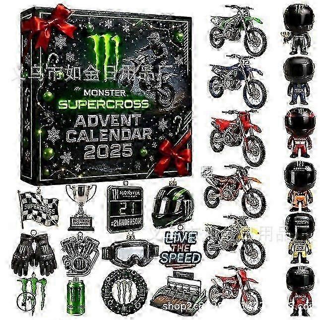 Calendar de Advent pentru motociclete 2025 - Calendar de Crăciun cu numărătoare inversă pe 24 de zile, cadou pentru iubitorii și motocicliștii, decor de sărbători acrilic 2D, model brad de Crăciun O