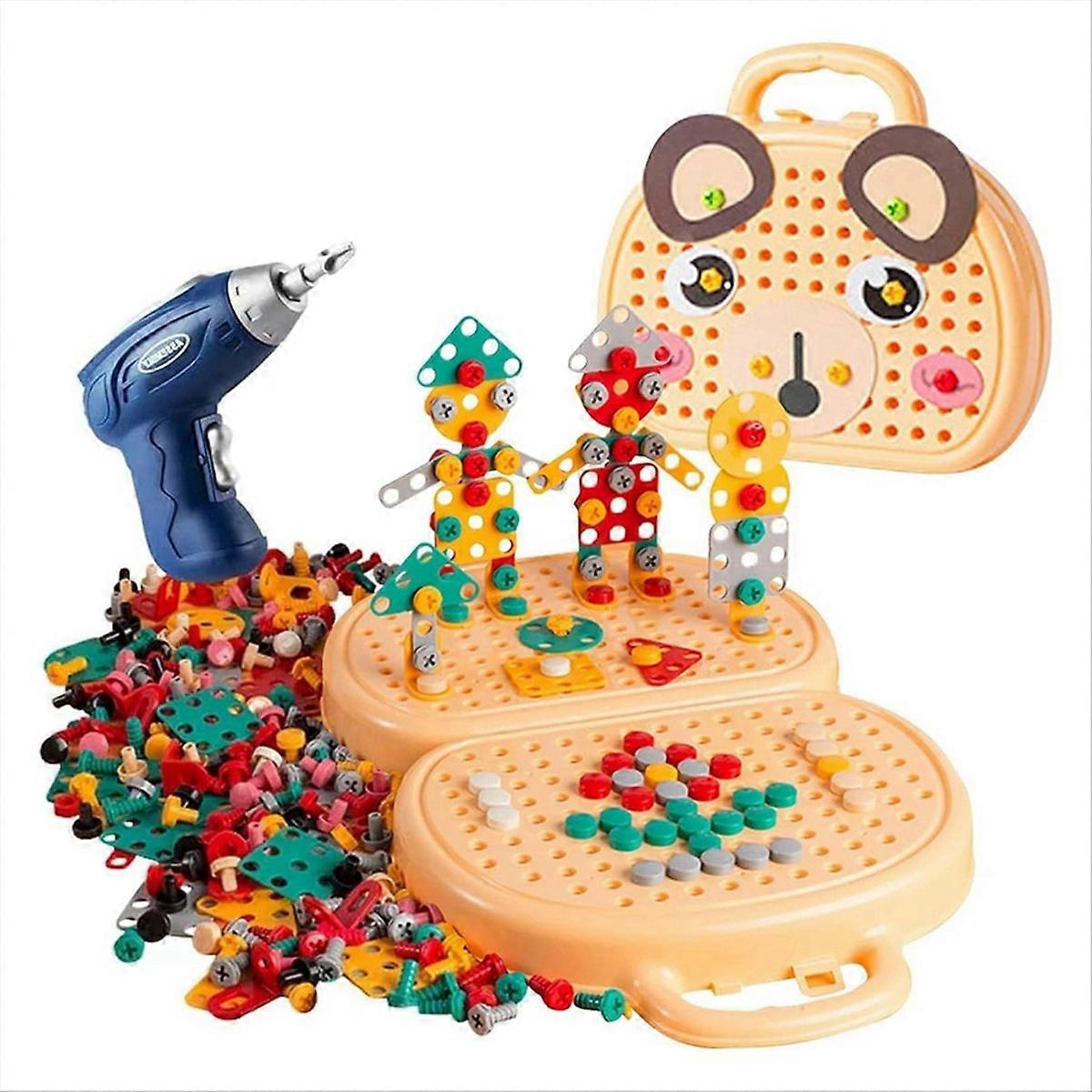 3D Play Toolbox Toy with Electric Drill Mosaic Puzzle Tool Set