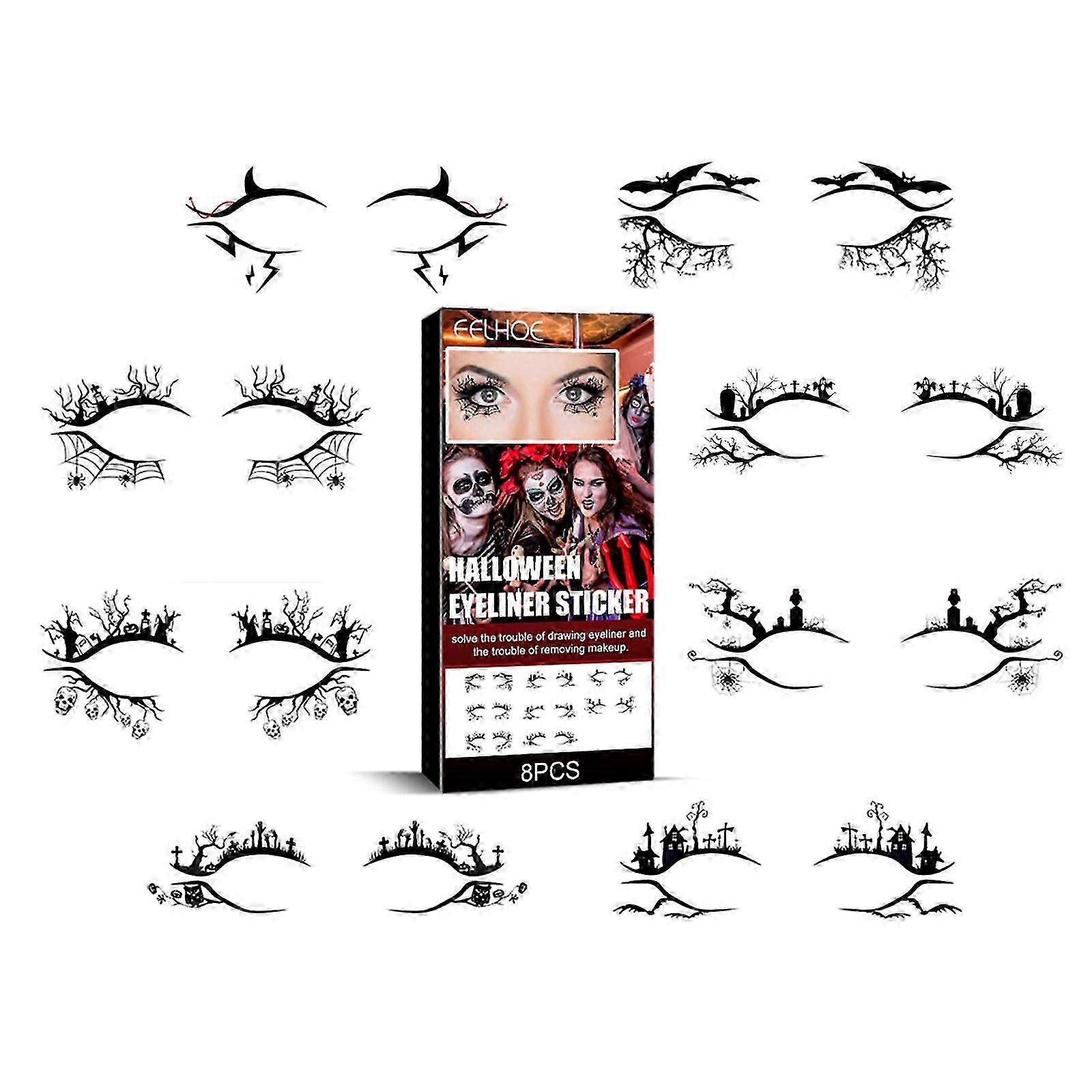 eyeliner stickers feature spooky bat and spider designs