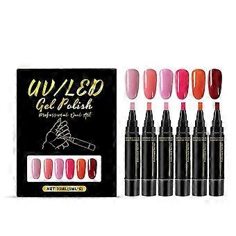 Neglelakpenne, 3 i 1 neglelakpenne hurtigttørrende, gel polishpen, 6 farver neglelak gelpen 8 ml, farvet neglelak gelpen til kvinder, neglepenne