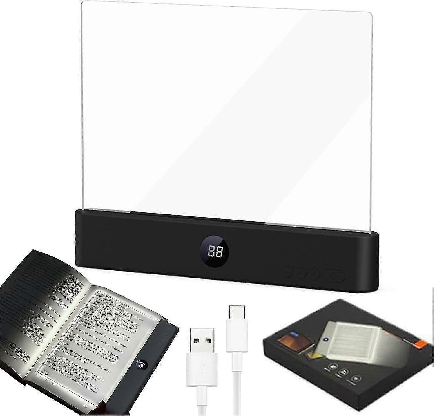 Lampada da lettura a LED intelligente, luce da lettura a LED ricaricabile a pagina intera con 3 colori e timer, luce da lettura piatta e trasparente dimmerabile, lampada da lettura e luce da lettura