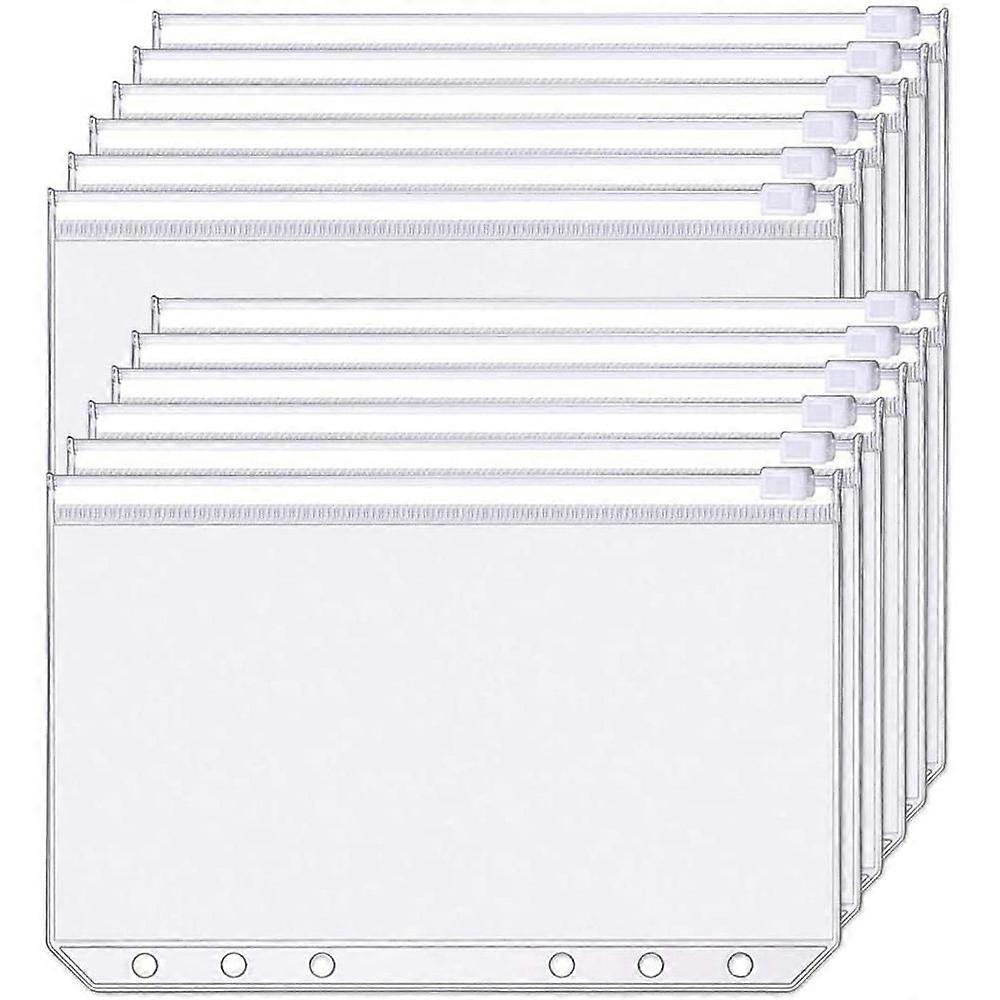 12Pcs Clear PVC A6 Binder Pockets Zipper Folders for 6-Ring Notebook Binder Files Reports Binder