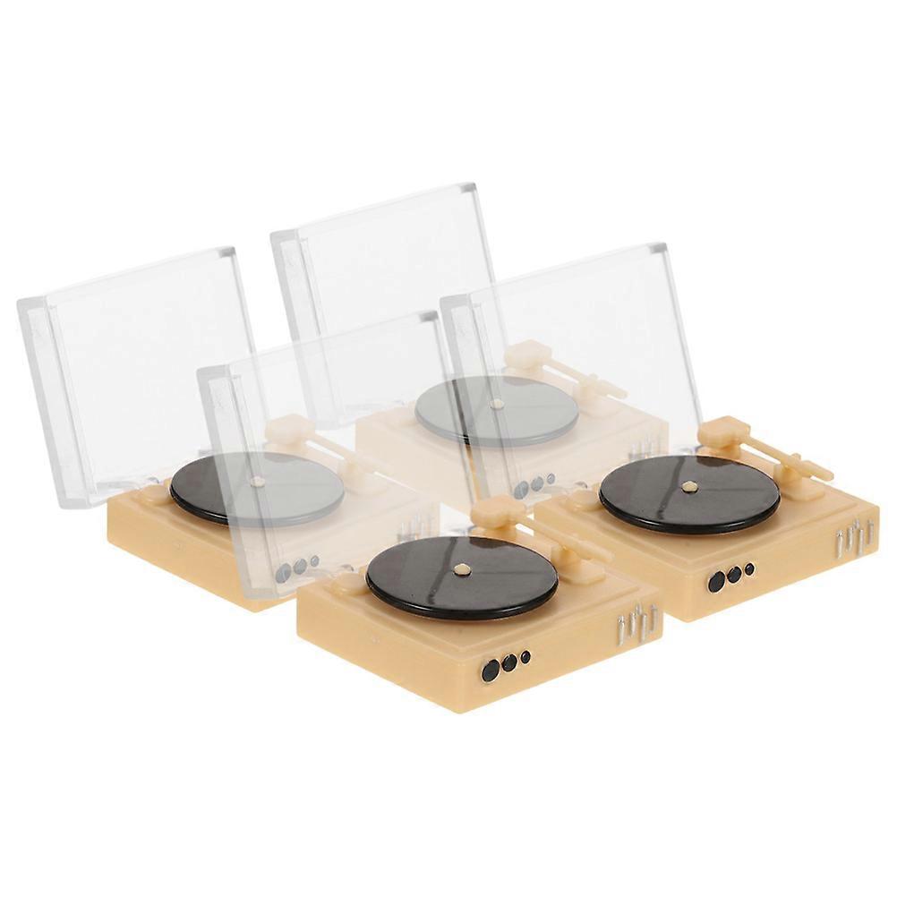 Miniature Record Player Shape Retro Style For Model Collecting Light Yellow 4Pcs Decorative Use