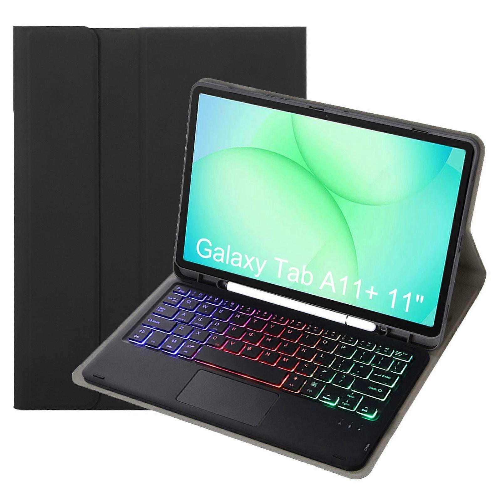 For Samsung Galaxy Tab A11+/A11 Plus Detachable Leather Case Bluetooth Touchpad Keyboard with Backlit and Pen Slot