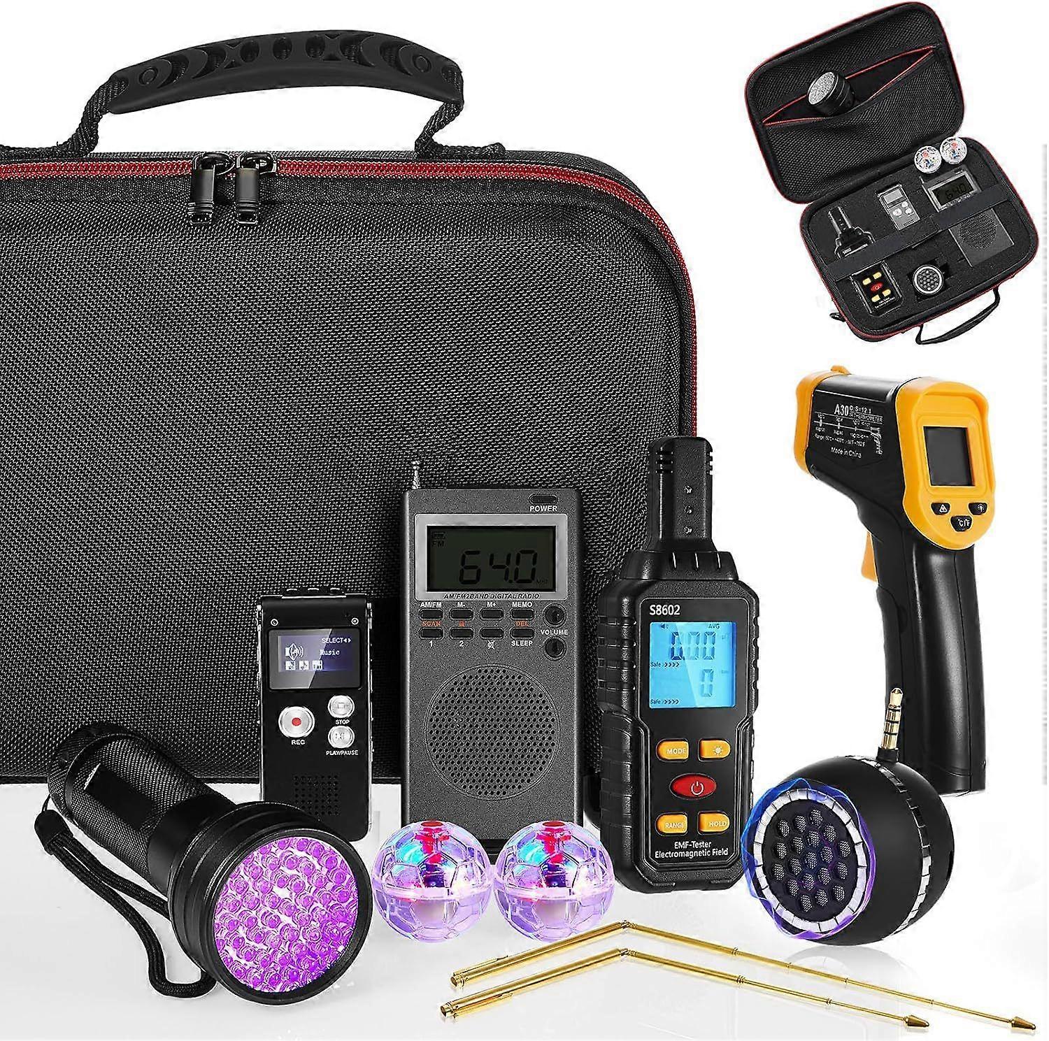9 Pcs Equipment Kit with Emf Meter, Voice Recorders, Flashlight, Speaker, Motion