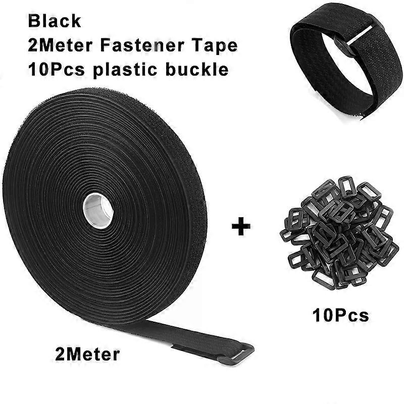 2Meter Adjustable Fastener Cable Straps with 10Pcs Buckles Reusable Cut-to-Length Securing Straps Hook and Loop Fastening Straps