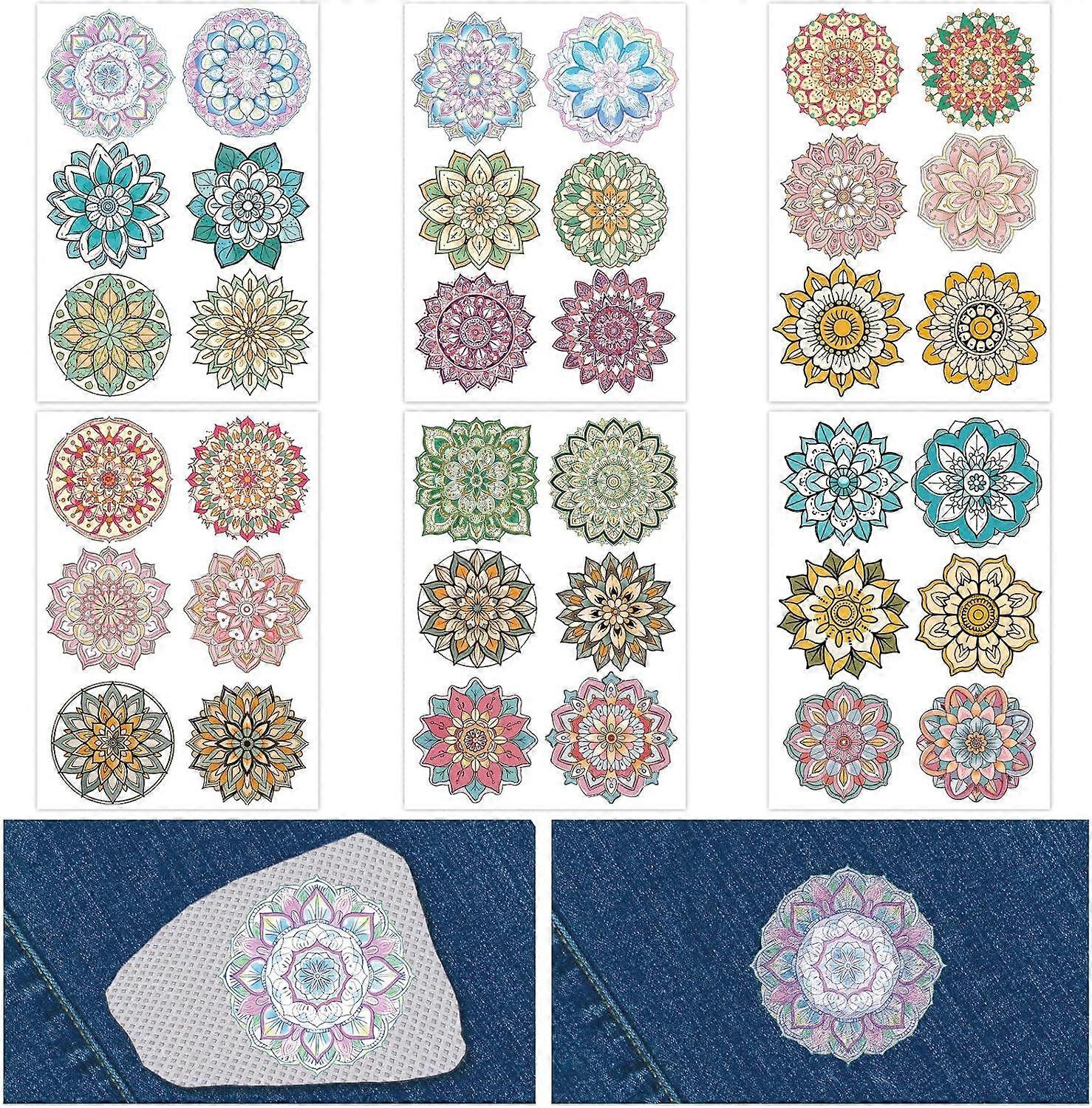 6 Sheet Mandala Water Soluble Embroidery Stabilizers Patterns Colored Stick and Stitch Patches Paper Wash Away Drawing Transfers Sketch for Embroidery
