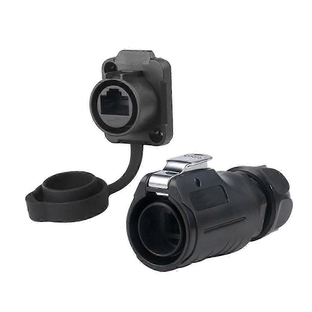 CAT6 IP68 Waterproof RJ45 Connector Set - Panel Mount Two Holes Socket Plug Network Cable Adapter-JJ