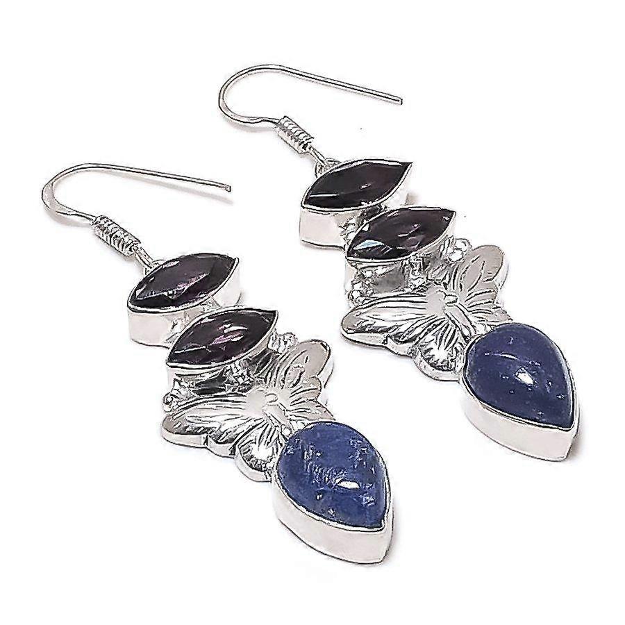 Lapis Lazuli, Amethyst Gemstone 925 Sterling Silver Earring 2.36"