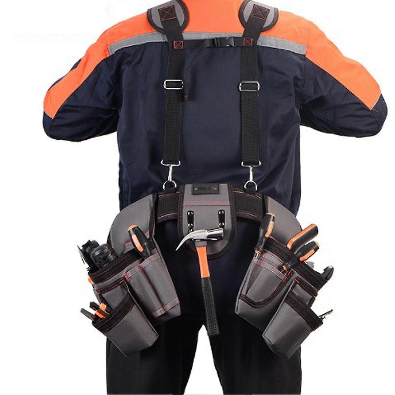 Tool Belt with Suspenders and MultiPocket Organizer, Adjustable Magnetic Pouch for Construction