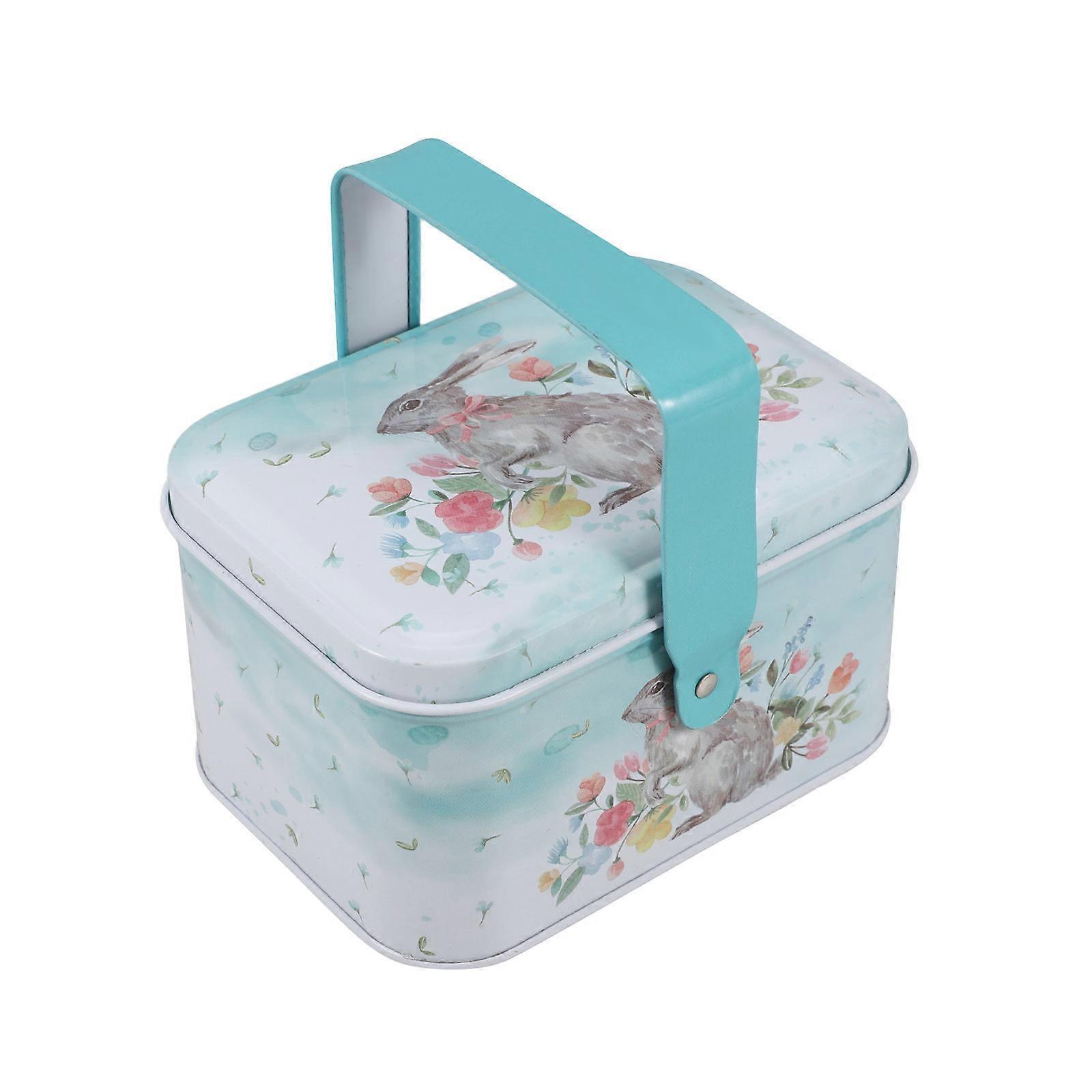 Tinplate Cookie Tins With Lids Easter Candy Holder Decorative Canister Blue 1Set