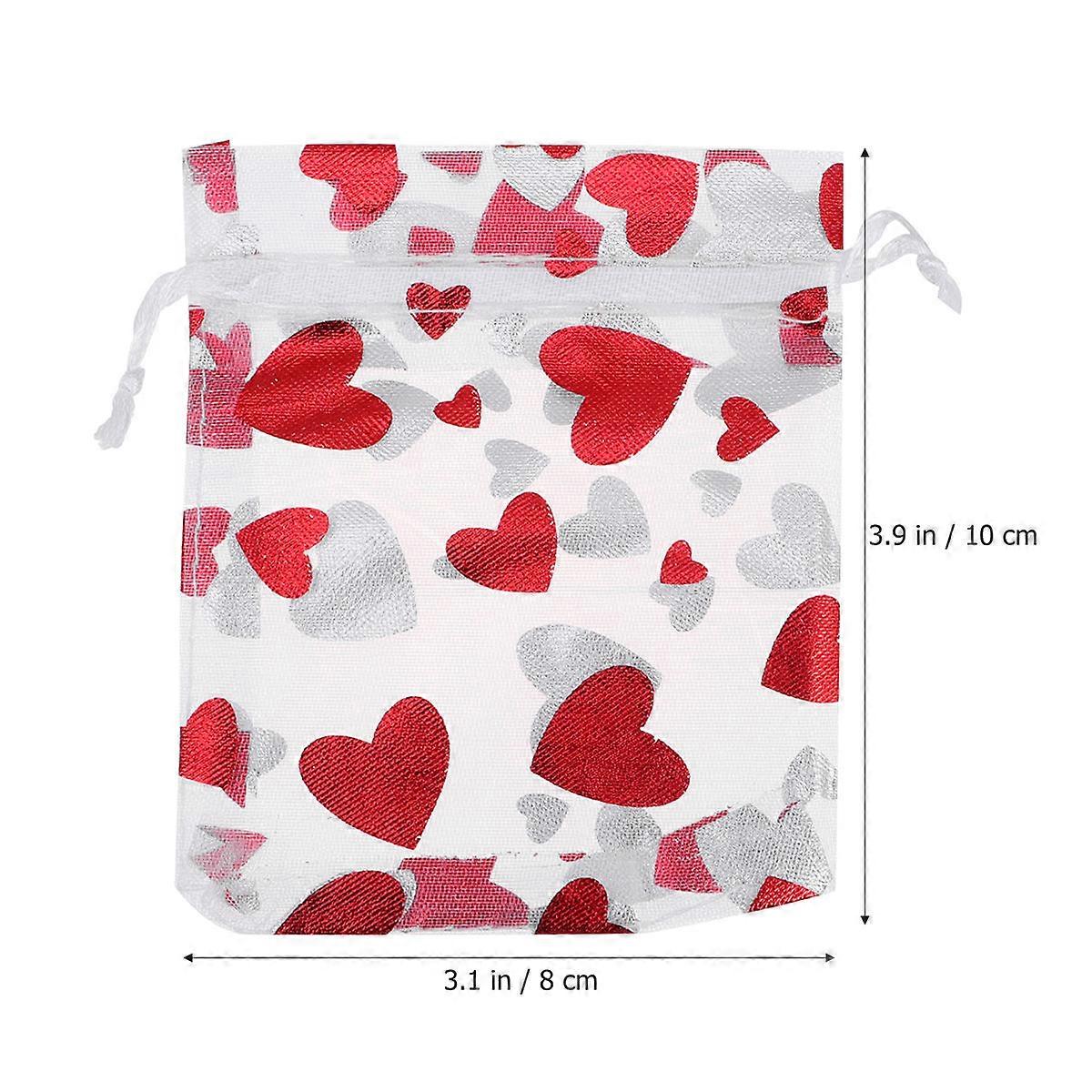 Red Heart Pattern Drawstring Bags for Storage Use 50Pcs Multi Color Gift Bags