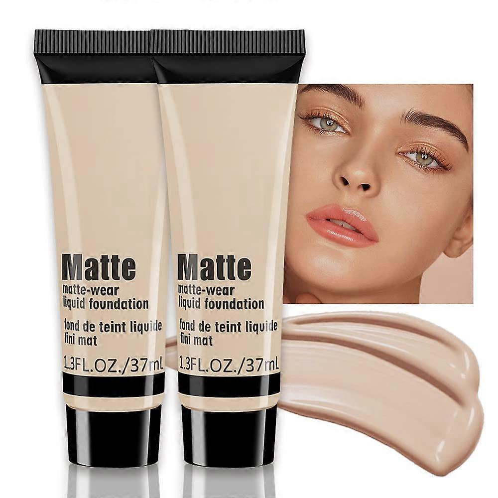 2 Pack Liquid Foundation Full Coverage Oil Control Waterproof Matte Makeup Base 1+1 Fl Oz Beige 6#