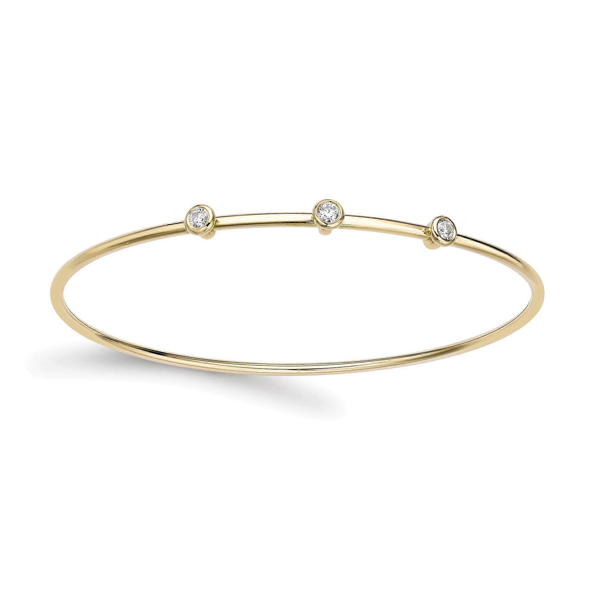 Jewelco London Ladies 18ct Yellow Gold Diamond Bubble Station Trilogy Bangle Bracelet 1.8mm