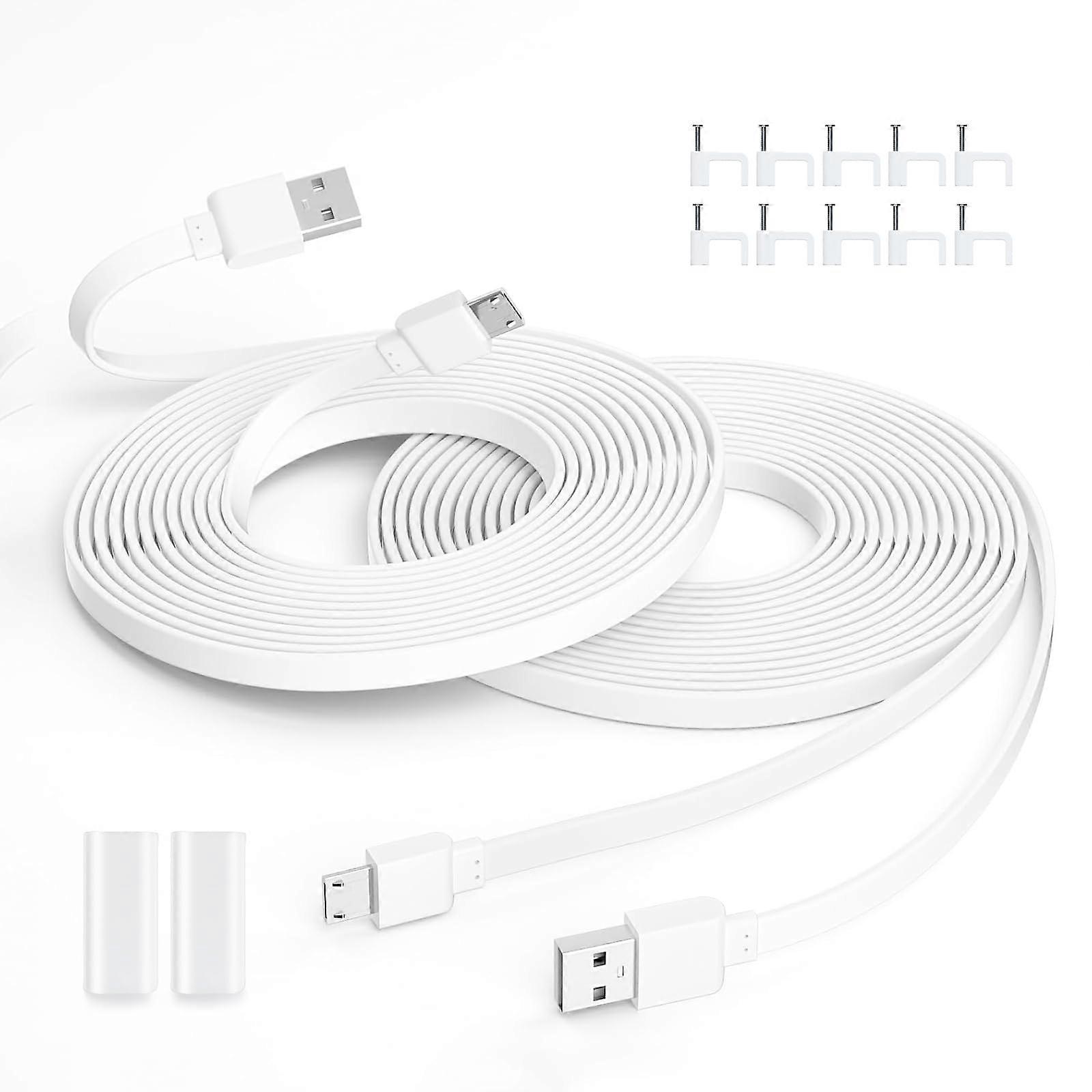 2 Pack 30FT Flat Micro USB Security Camera Power Extension Cable for Wyze Blink Ring Eufy
