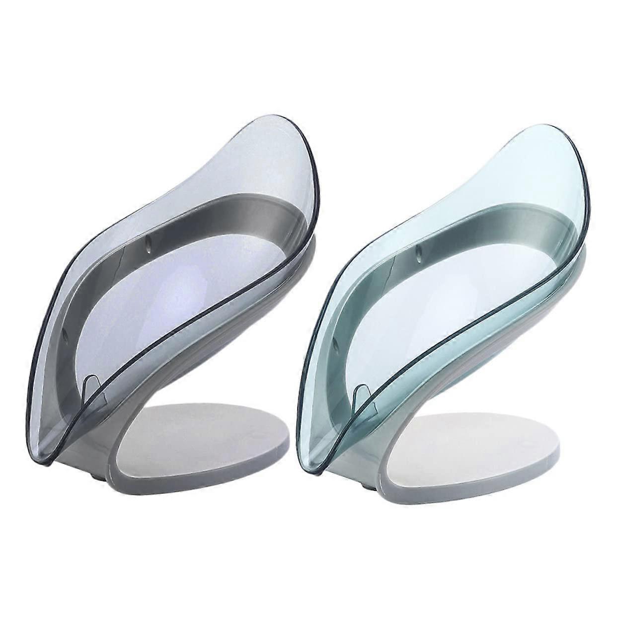 2pcs Leaf Shape Soap Dish with Tilted Drain Design Transparent Soap Holder for Bathroom Kitchen