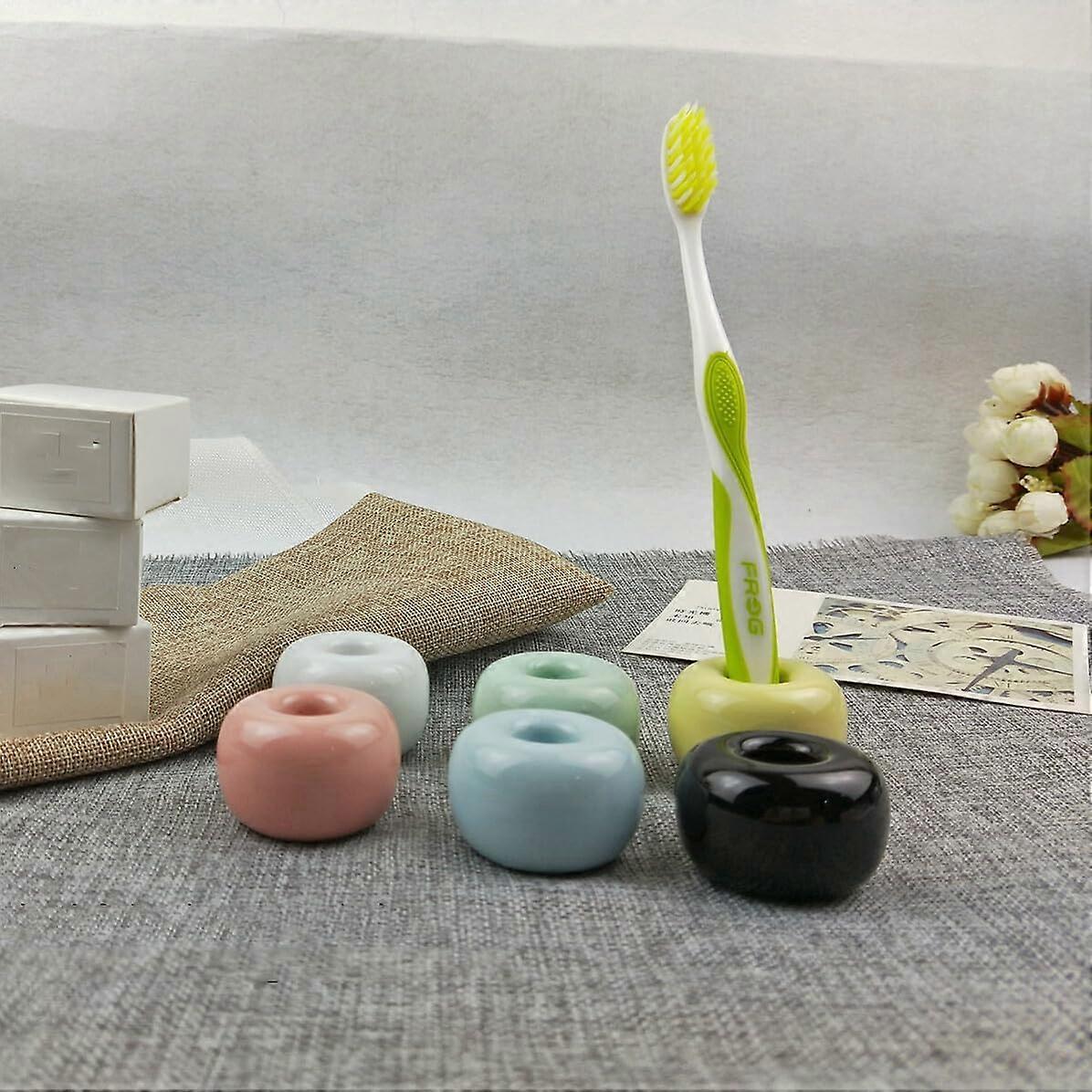 2pcs Mini Ceramic Toothbrush Holder Stand Light Green NonSlip Compact Bathroom Organizer Easy Clean