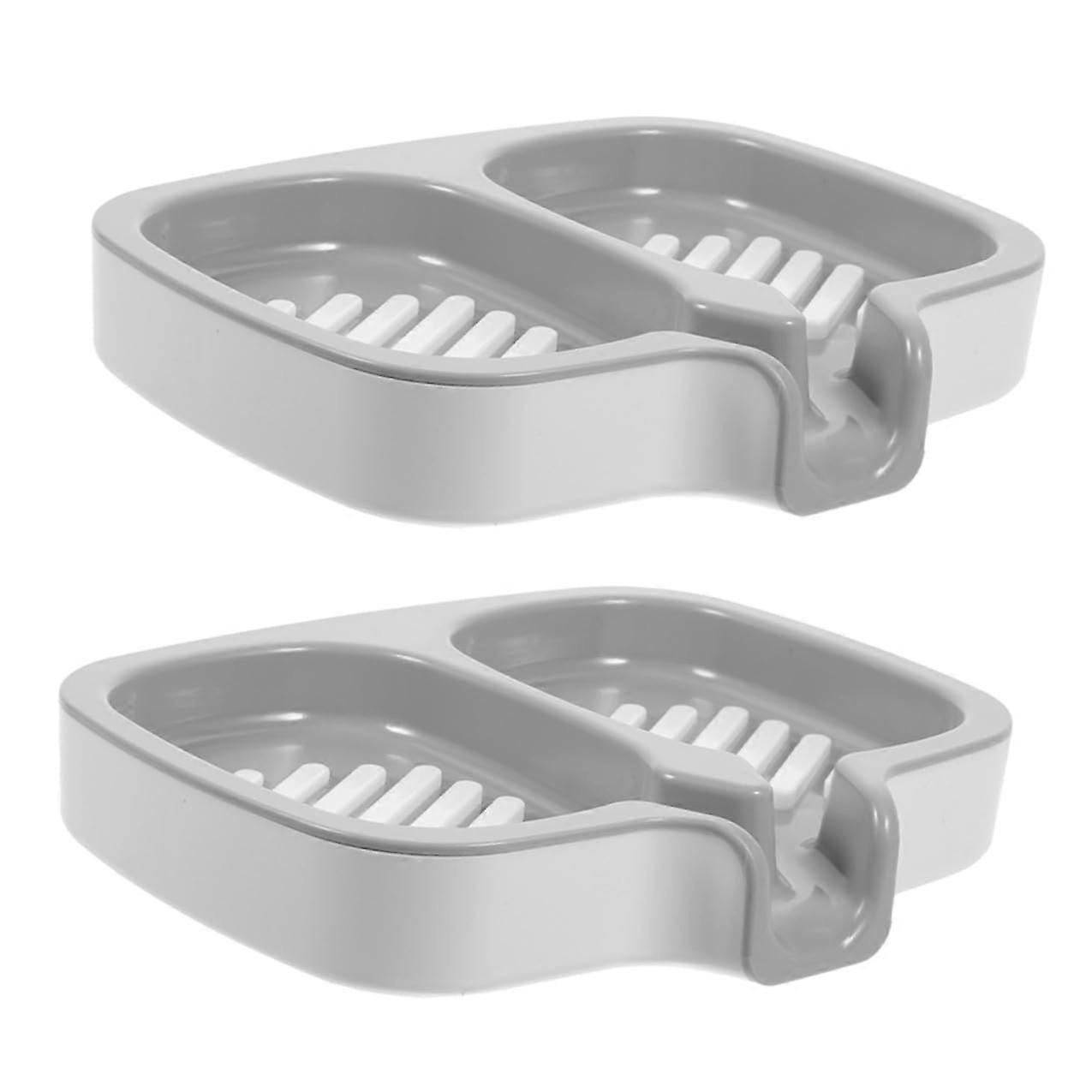 2pcs Wall Mounted Self Draining Soap Dish Keeps Soap Dry Plastic Shower Tray Organizer for Bathroom