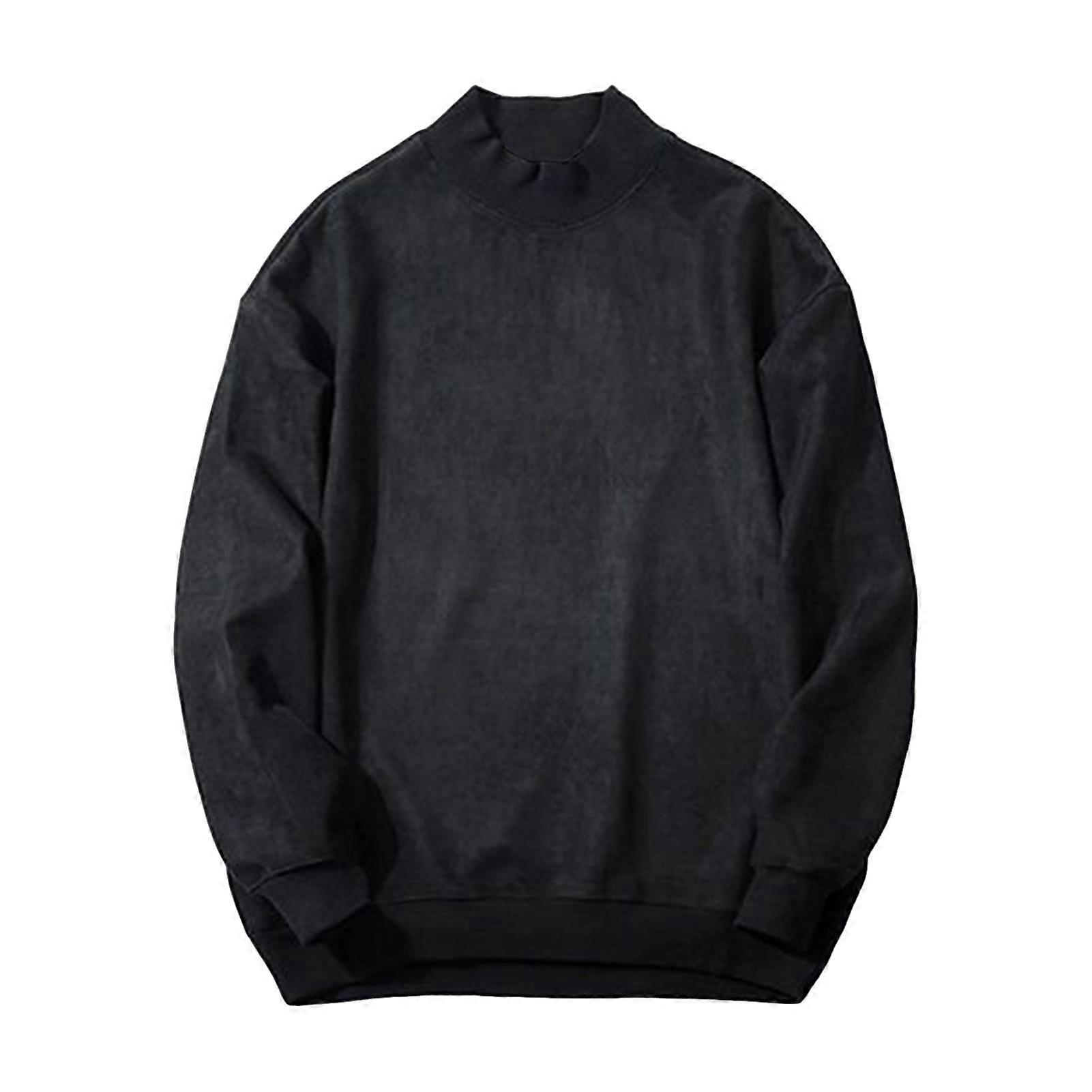 Men Spring Fall Top Double-sided Velvet Half-high Collar Loose Printing Elastic Cuffs Solid Color