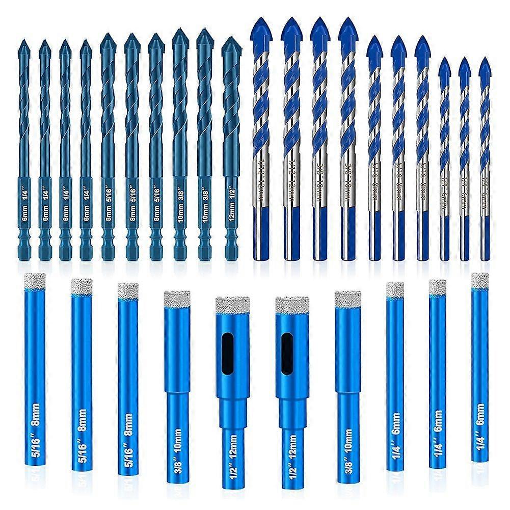 Diamond Drill Bits Set, 30 Pcs Professional Masonry Drill Bit Set, Premium Carbide Drill Bits Set for Ceramic Glass