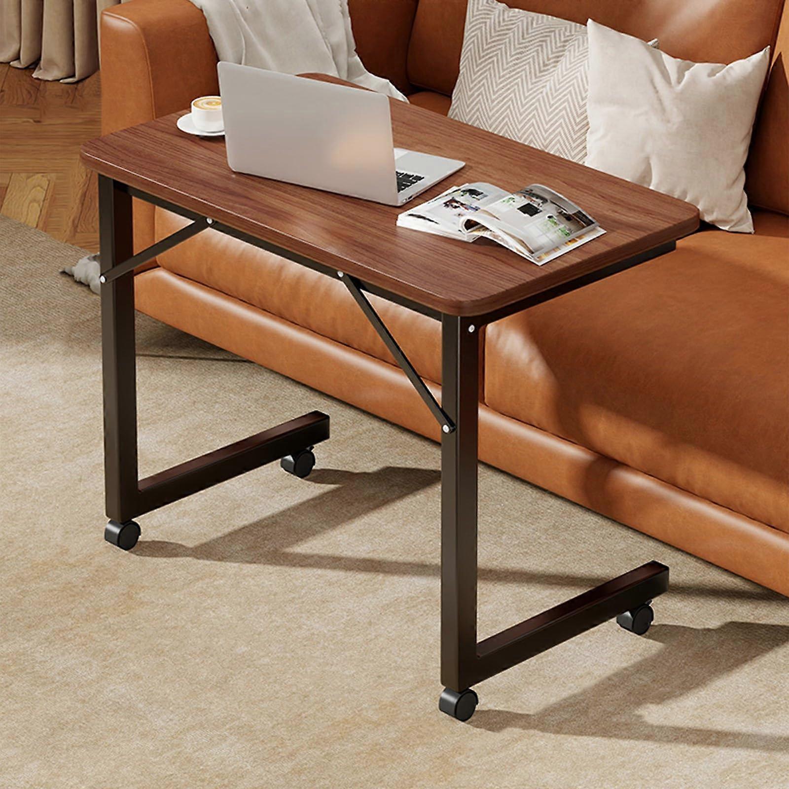 Overbed Desk with Wheels, Adjustable Rolling Laptop Table 60x40cm Dark Brown for Bed and Sofa