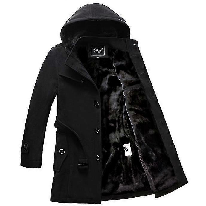 Men's Wool Coat Hooded Windproof Coat