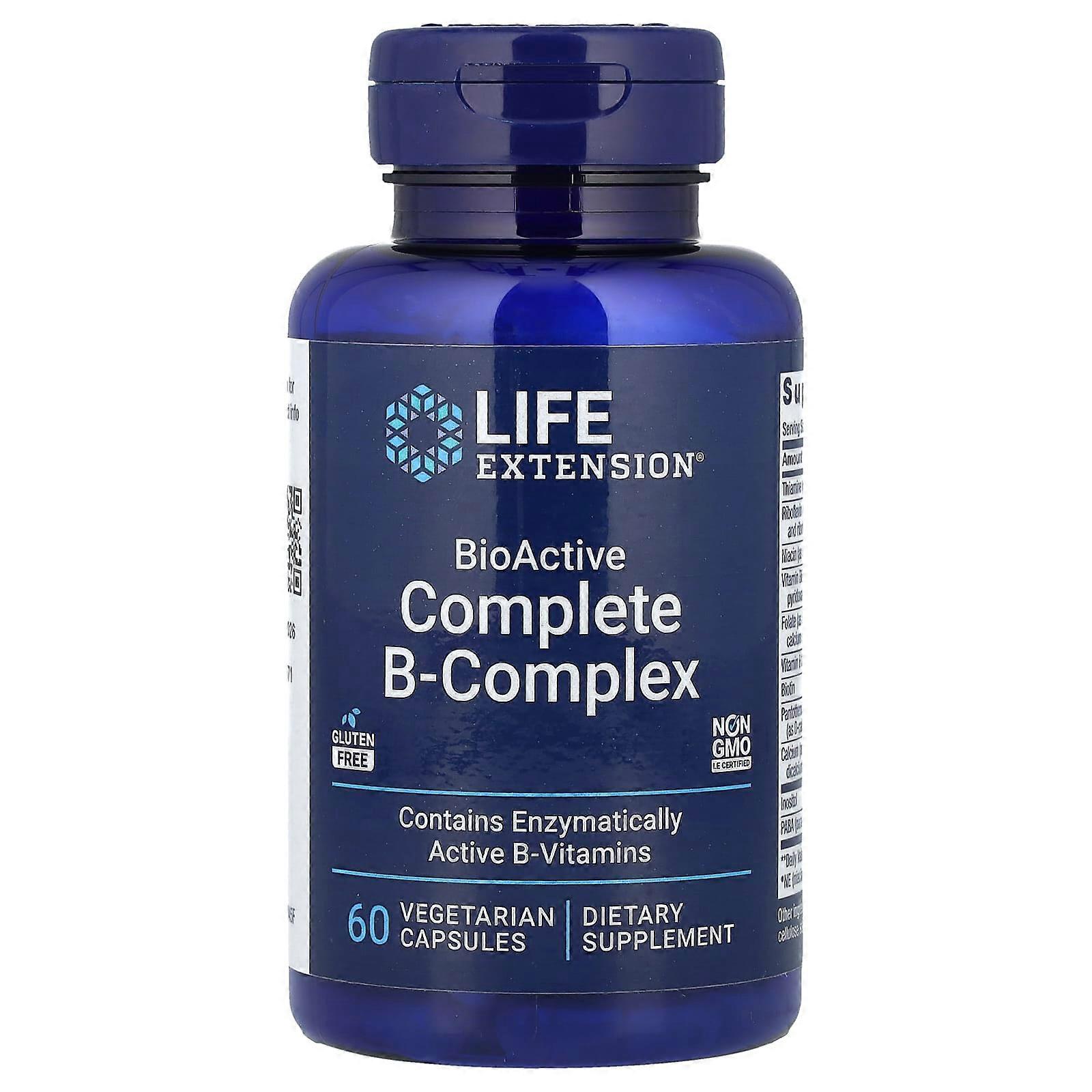 Extensão da Vida, BioActive Complete B-Complex, 60 Cápsulas Vegetarianas