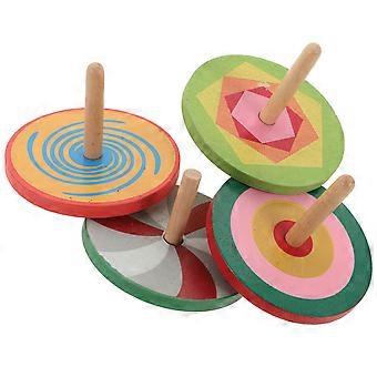 4pcs madeira desenhos animados tops brinquedos giroscópio colorido peg-top para crianças crianças (cor aleatória)