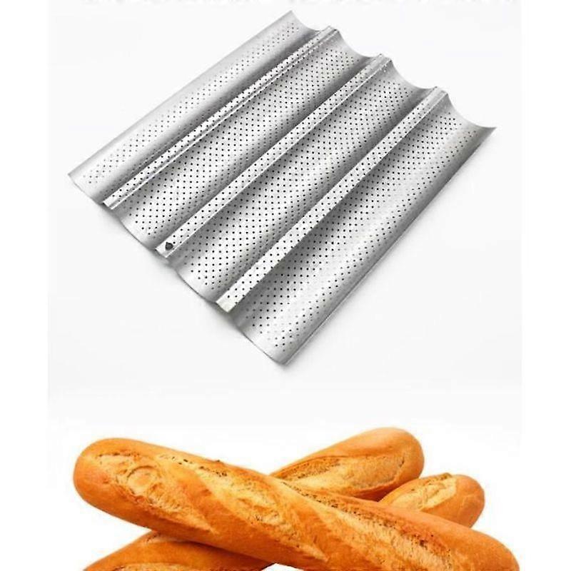 Baking Tray 4 Baguette Mold Non-Stick Baking Bread Bread Tray Silver