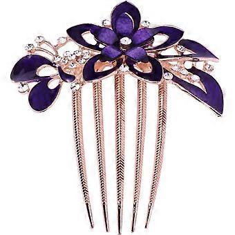 Peine lateral de pelo de novia de flores Peine nupcial de pedrería Accesorio de pelo de boda de pasador de Barrette (rojo)