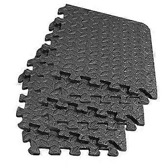 6Pcs EVA Foam Leaf Grain Interlocking Floor Mats, Thickened Non-Slip Cushion for Gym, Dance Room, Black