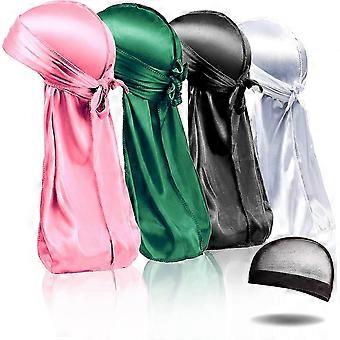 4pcs Silky Durags, Silk Durag For Men Women Waves, Silk Durag Pack With 1 Wave Cap, Silky Satin Durag Extra Long Tails