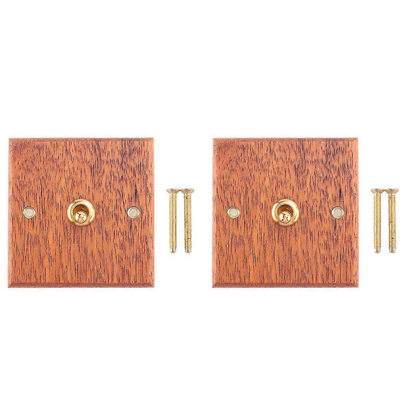 2X 86 Type Solid Wood Panel Switch Wall Light Retro Brass Toggle Switch Wood Grain Electrical Switch Socket 1- Switch