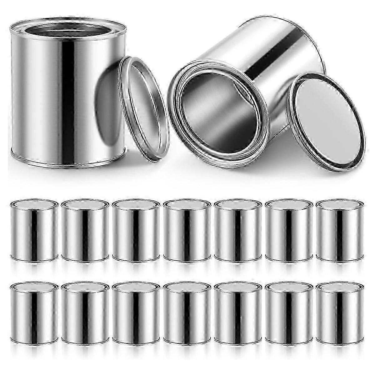 Pack of 16 unlined 0.84 pint empty metal tins with lids, small multi-purpose paint buckets