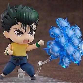 Movable Face Chibi Anime Action Figure, Yellow Sleeveless Top with Angry Expression and Transparent Energy Ball, Collectible PVC Doll for Display