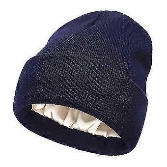Seidengefütterte Strickmütze für Damen und Herren, Wintermütze mit Umschlag, Satinfutter, Skimütze