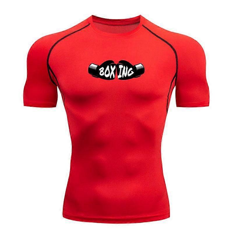 Men Compression Boxing Printed Workout Tight T-shirt, Quick